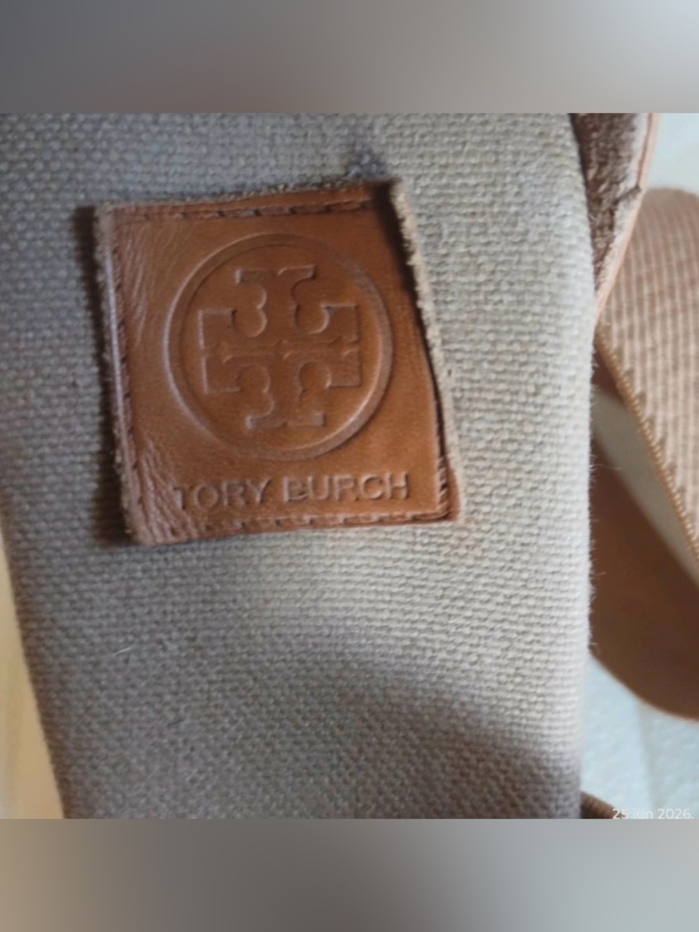 Tory Burch Neutral Canvas Crisscross Espadrille Wedges - Size 8 - Picture 6 of 7